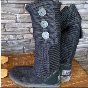 Ugg Black Tall Crochet Cardy Boots 7